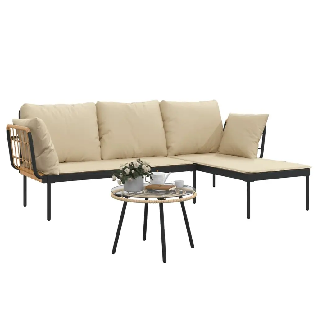 3 Piece Outdoor Lounge Set PE Rattan Anthracite with Beige Cushions