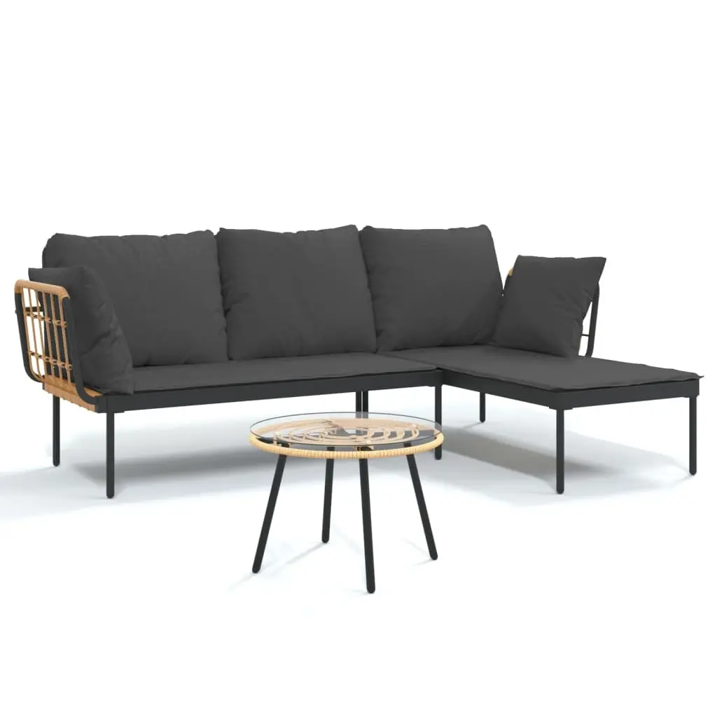 Garden Lounge Set PE Rattan Steel Frame 3 Piece Anthracite