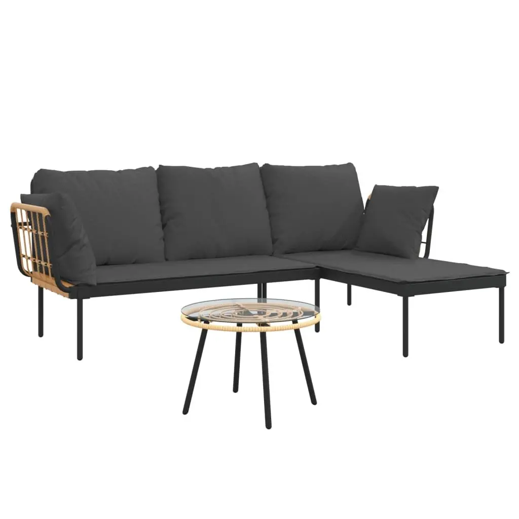 Garden Lounge Set PE Rattan Steel Frame 3 Piece Anthracite