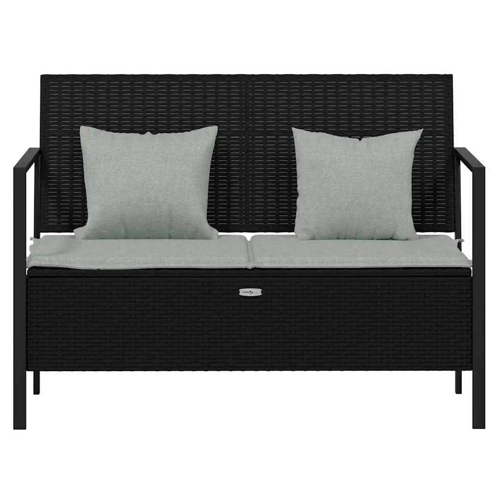 2-Seater Garden Bench PE Rattan Black with Storage Compartment Backrest Armrests