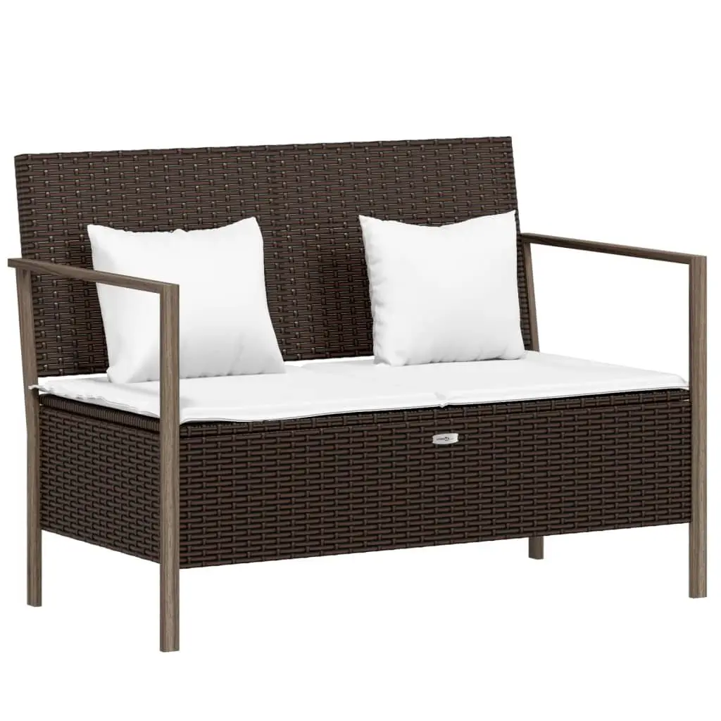 2-Seater Garden Bench Poly Rattan Brown with Storage and Cushions