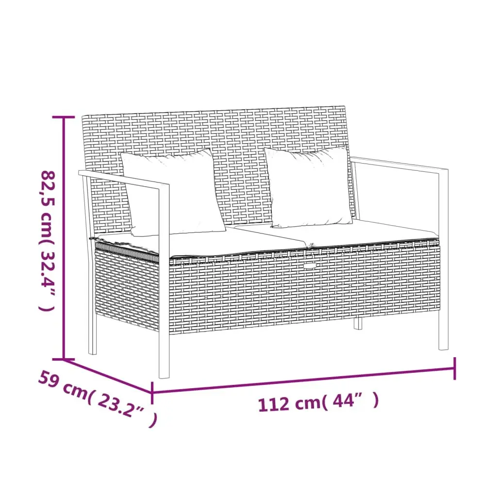 2-Seater Garden Bench Poly Rattan Brown with Storage and Cushions