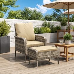Garden Chair with Footstool Outdoor Lounge Seat Brown Poly Rattan Furniture