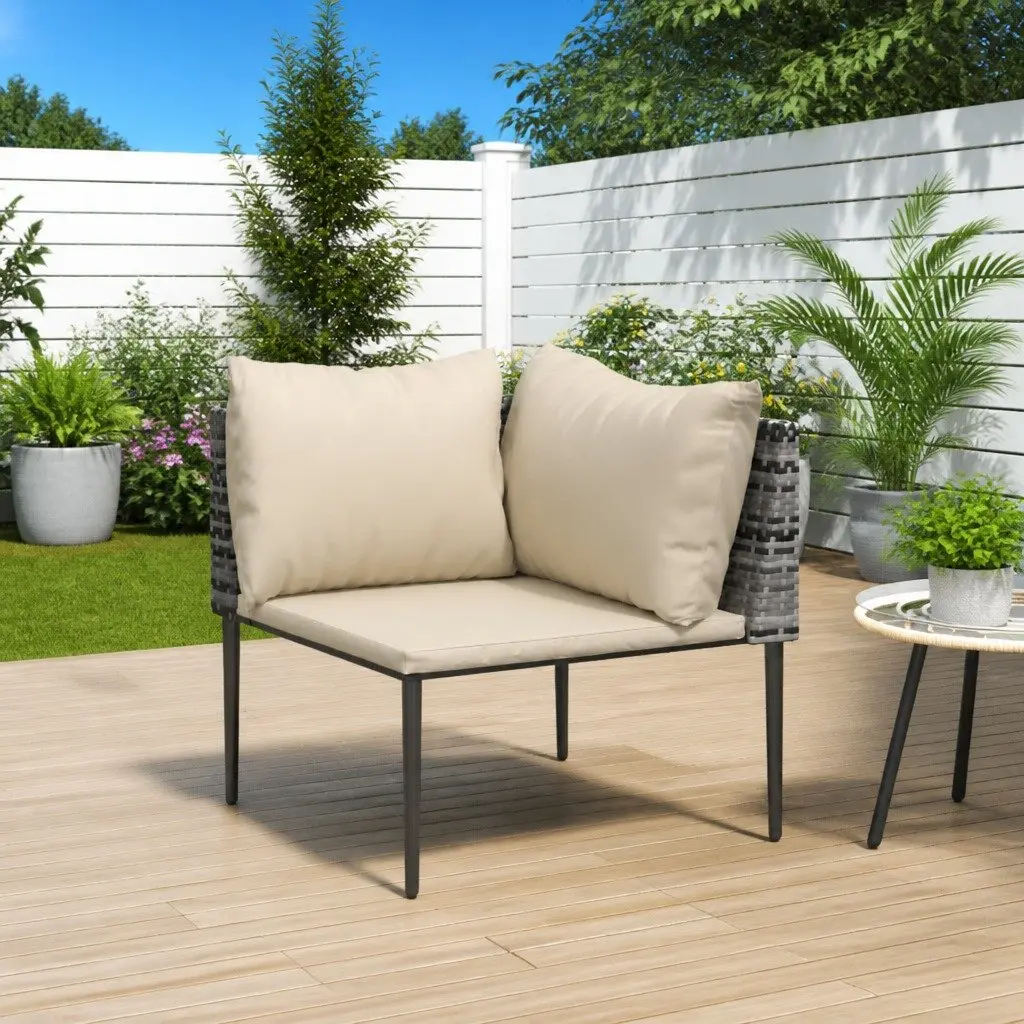 Garden Corner Sofa PE Rattan Modular Sectional Seating Grey