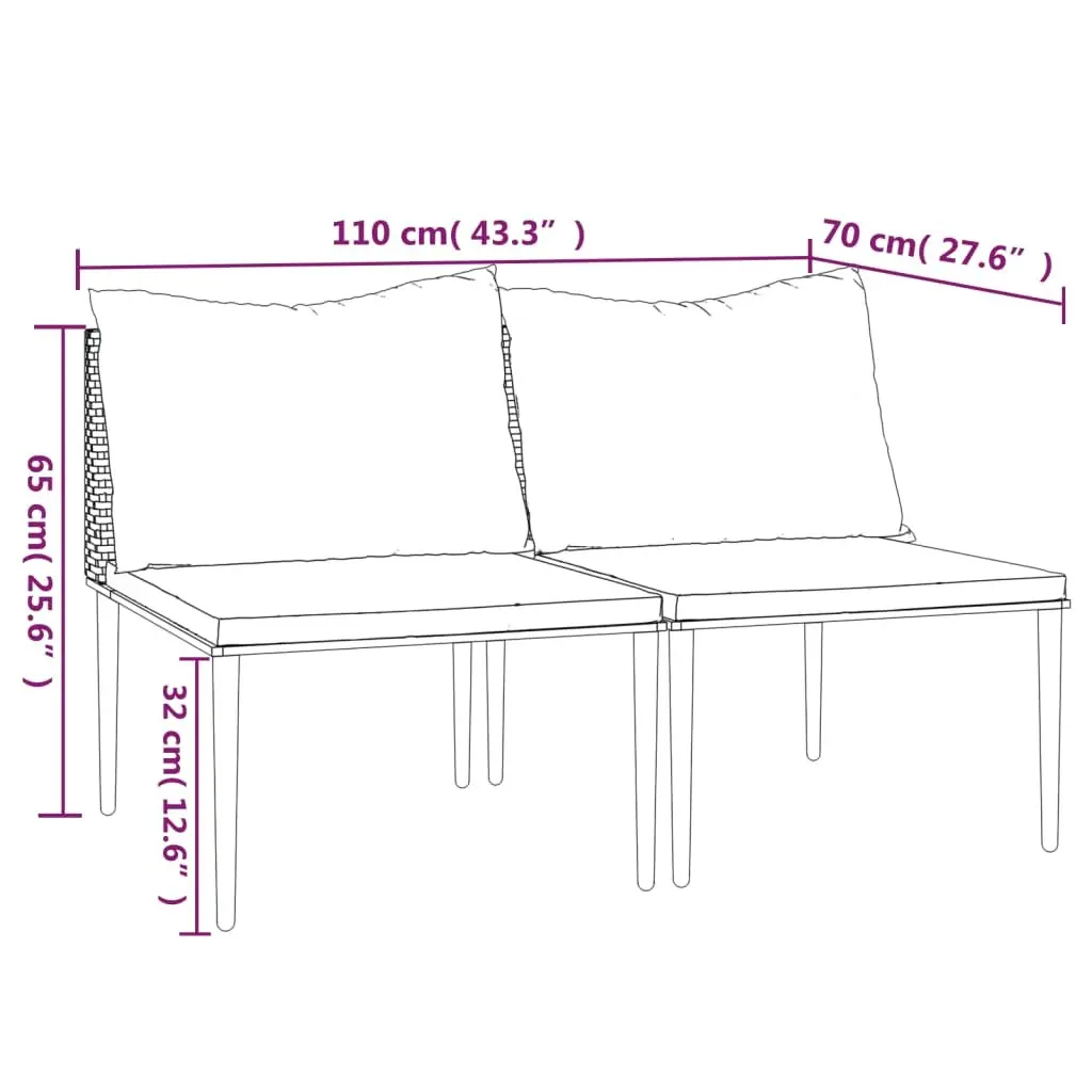 Outdoor Middle Sofas with Cushions 2 pcs Grey Poly Rattan Garden Seating