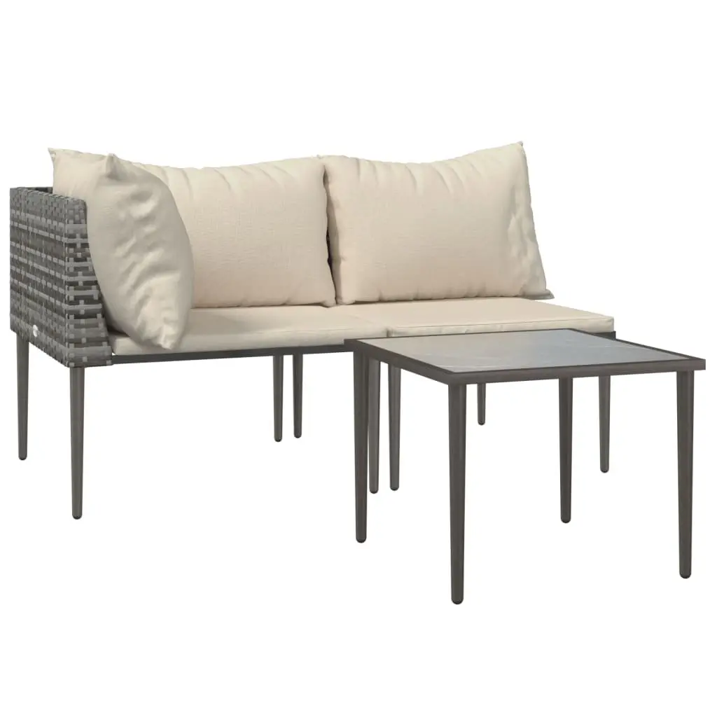 Garden Lounge Set 3 Piece Outdoor Furniture with Cushions Grey Poly Rattan