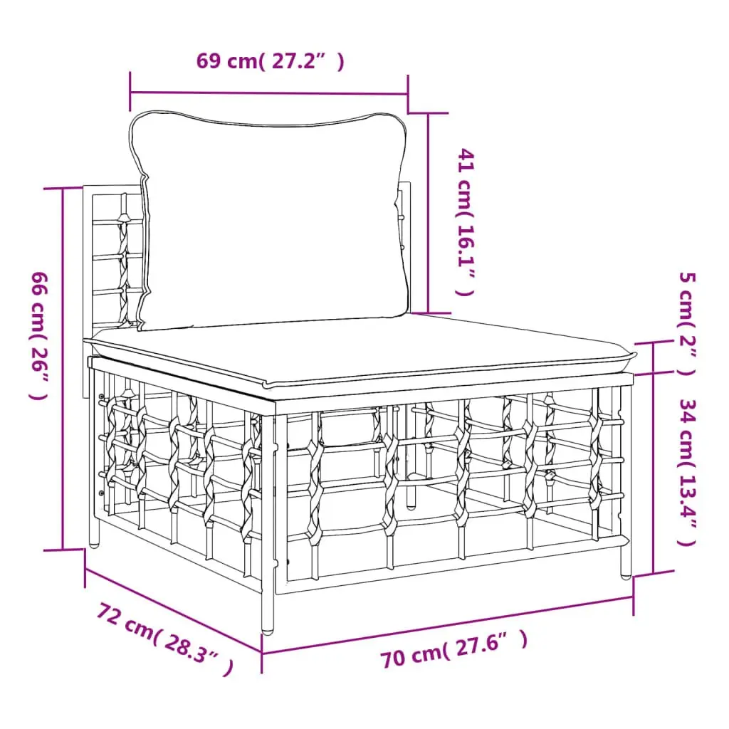 Outdoor Garden Middle Sofa Sectional Unit Poly Rattan Modular Seating with