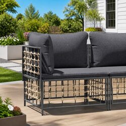 Outdoor Corner Sofa Garden Sectional Seating with Cushions Poly Rattan