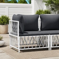 Outdoor Corner Sofa Garden Sectional Seating with Cushions White Woven Fabric