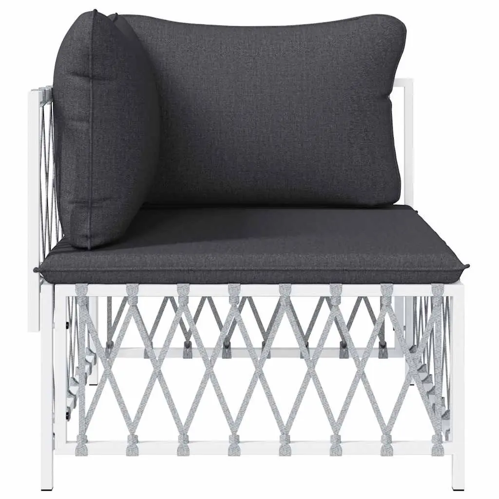 Outdoor Corner Sofa Garden Sectional Seating with Cushions White Woven Fabric