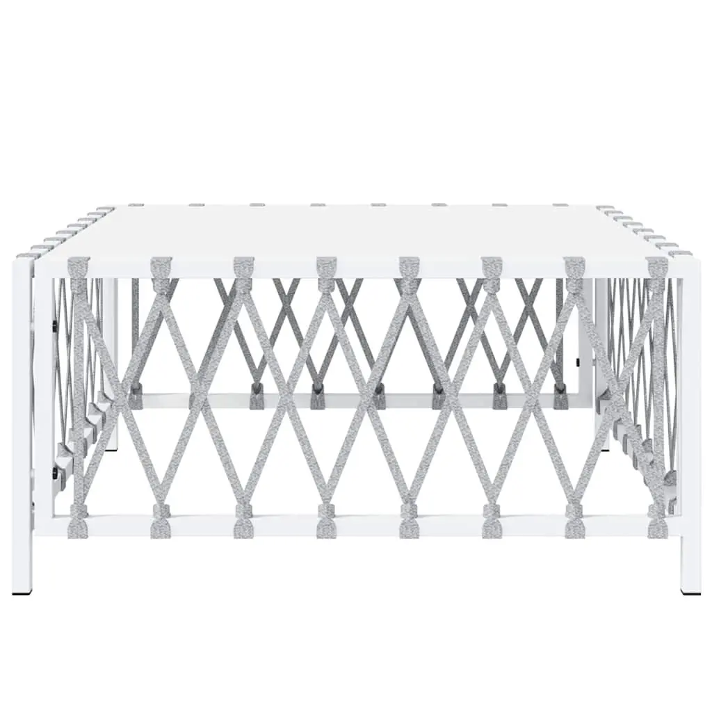 Garden Table Woven Fabric 70x70x34cm White Powder-coated Steel Outdoor Furniture