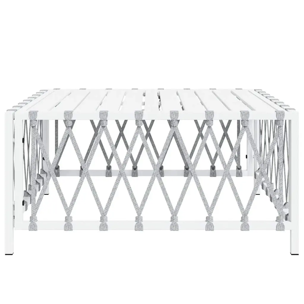 Garden Table Woven Fabric 70x70x34cm White Powder-coated Steel Outdoor Furniture