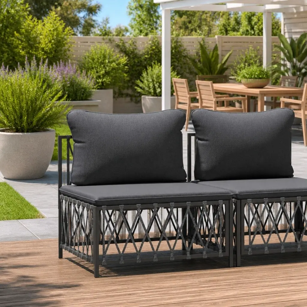 Modular Outdoor Sectional Sofa Unit Anthracite Woven Fabric Cushions Steel Frame