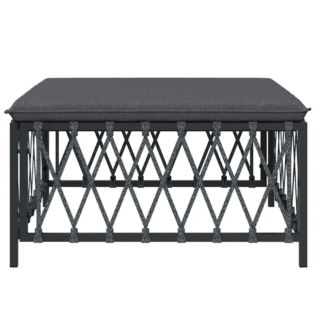 Garden Footstool Ottoman Woven Fabric Cushion Anthracite Powder-Coated Steel Frame