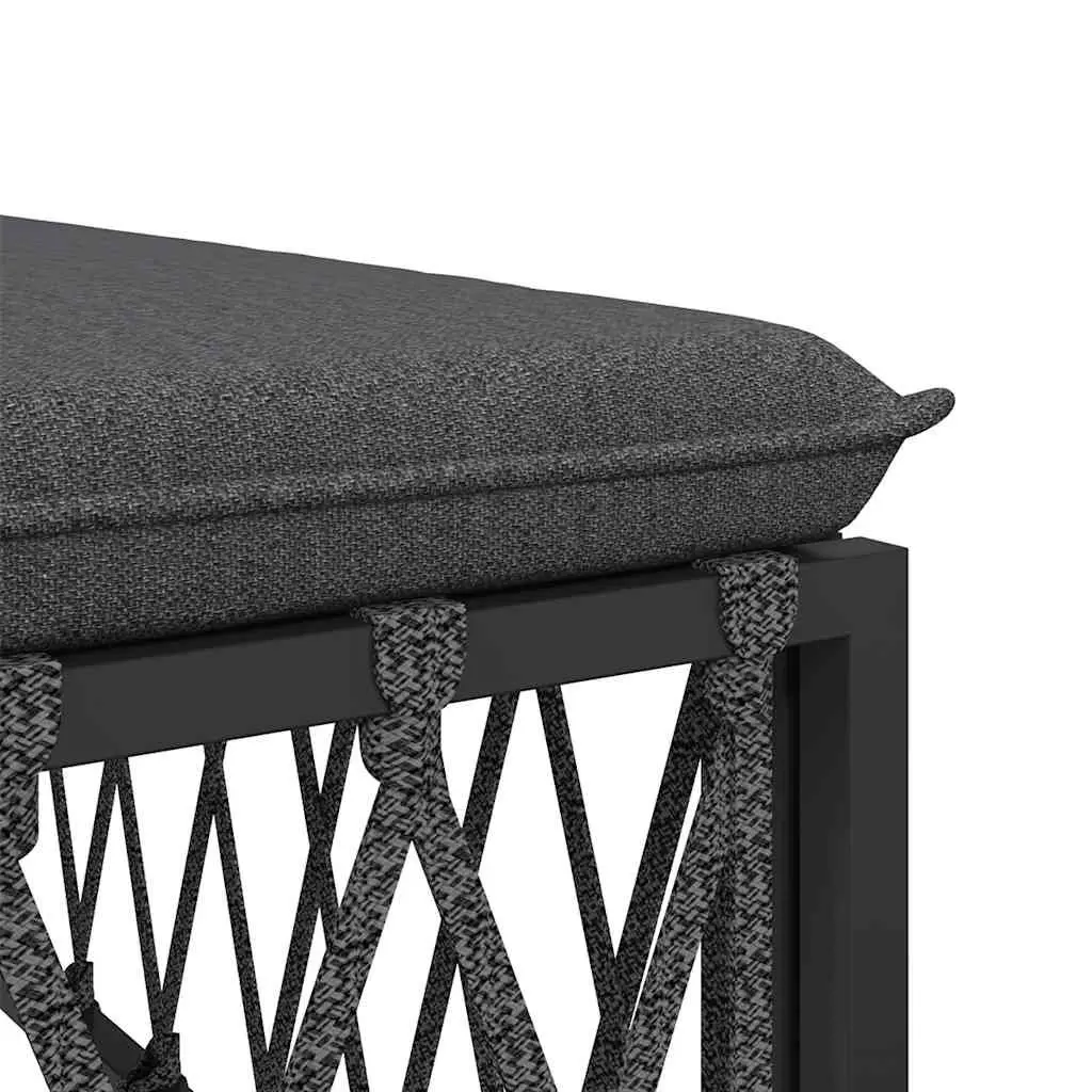Garden Footstool Ottoman Woven Fabric Cushion Anthracite Powder-Coated Steel Frame