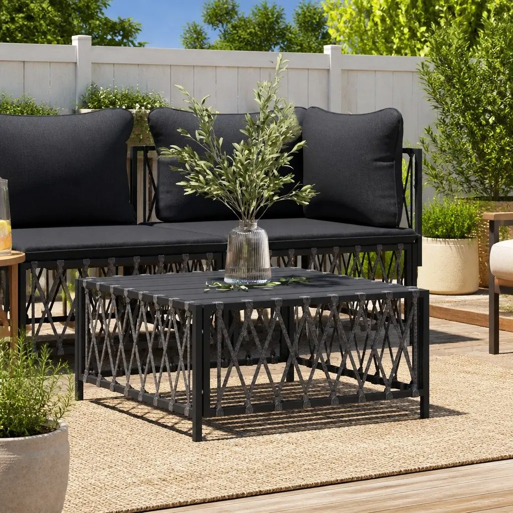 Garden Table Outdoor Woven Fabric 70x70x34 cm Anthracite Powder Coated Steel Frame