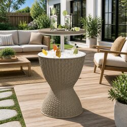 3-in-1 Ice Cooler Table Outdoor Furniture Cocktail Coffee Brown Polypropylene