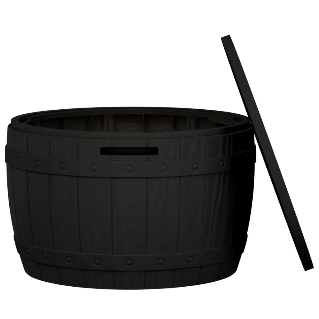 Outdoor Storage Box Black Polypropylene Construction 3-in-1 Bench Table Seating with Imitation Wood Texture