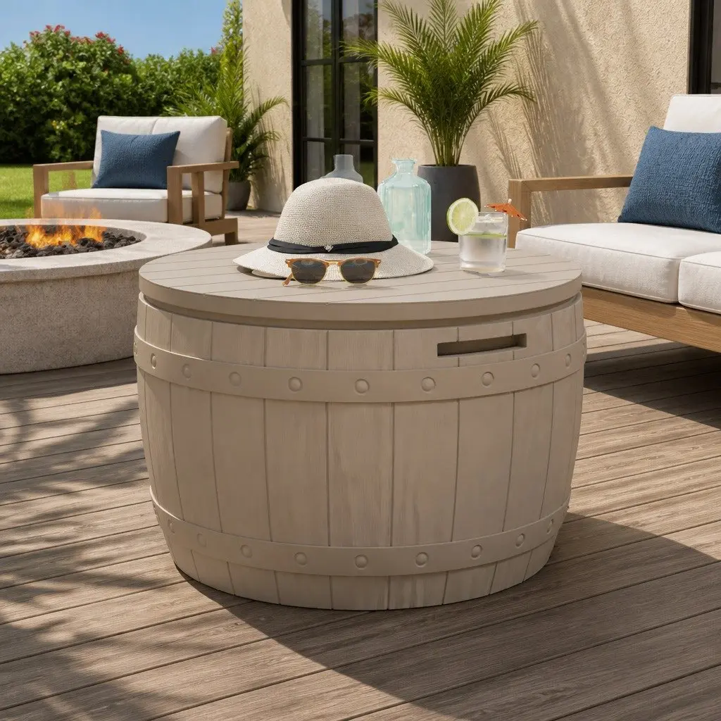 Garden Storage Box 3-in-1 Outdoor Bench Seat Table Brown Polypropylene Organiser