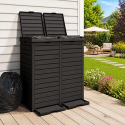 Outdoor Garbage Bin Black Double Lid Waste Containment Large Capacity 230L