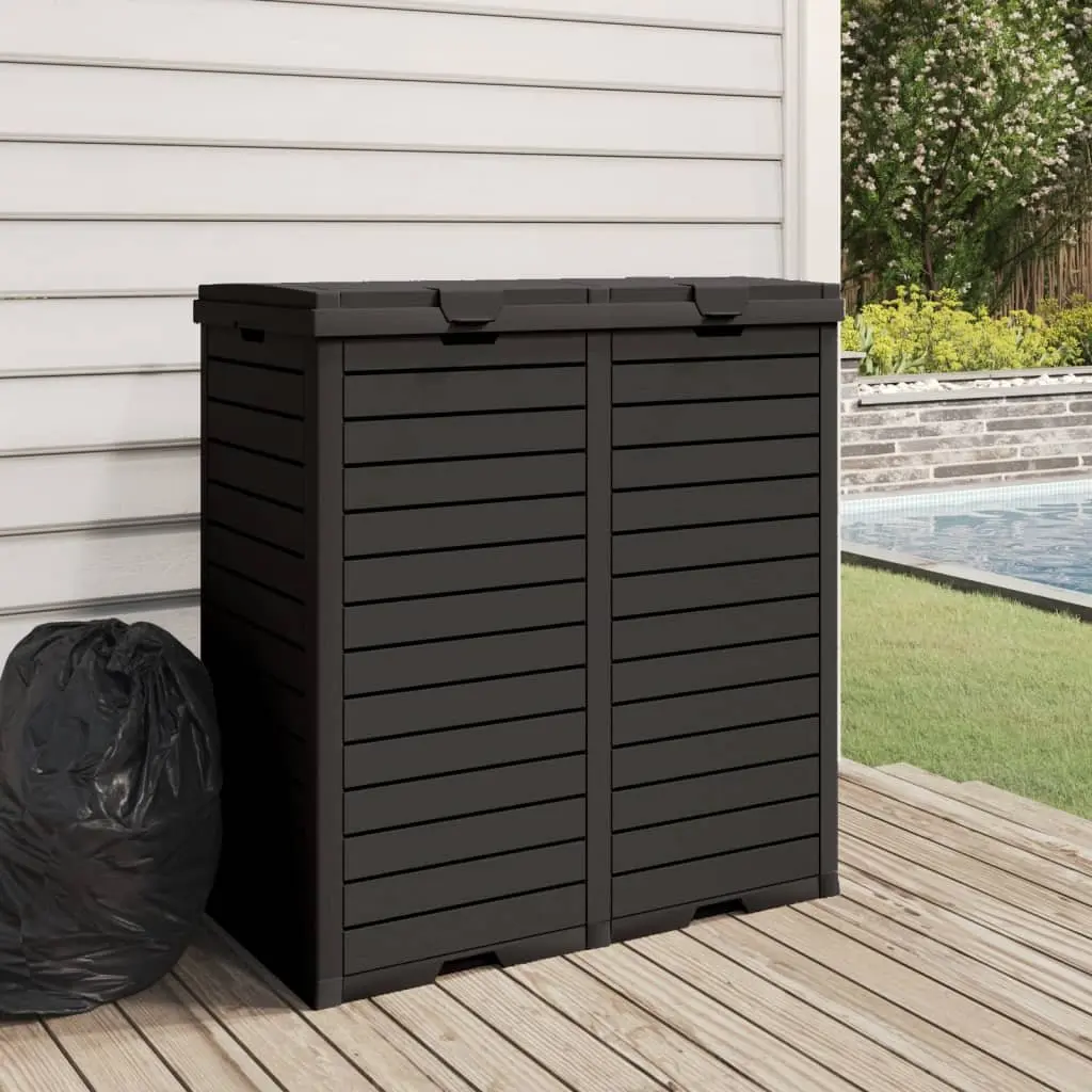 Outdoor Garbage Bin Large Capacity 230L Double Lid Black Polypropylene Construction with Removable Fluid Trays for Garden and Outdoor Use
