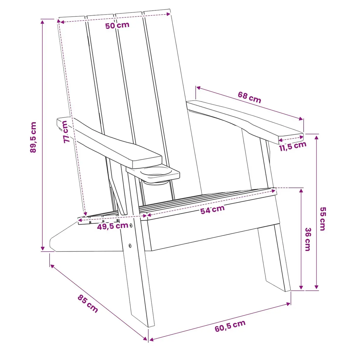 Adirondack Chair Polypropylene Outdoor Lounge Seating Brown