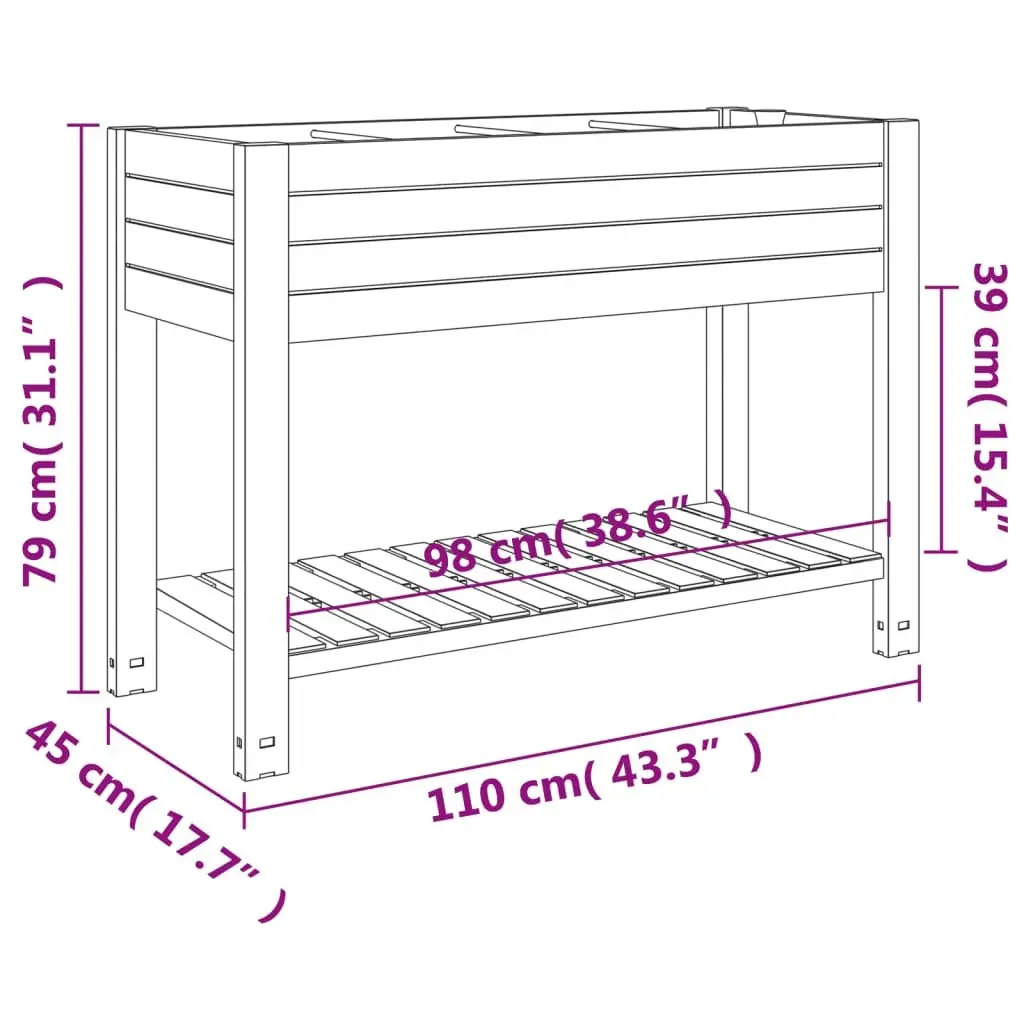 Raised Garden Bed Planter for Various Spaces 110x45x79cm
