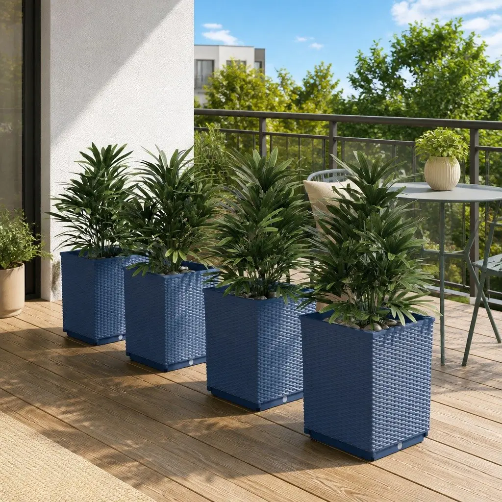 Planters Polypropylene 30 x 30 x 37 cm Grey Outdoor Garden Flower Boxes 4 Piece