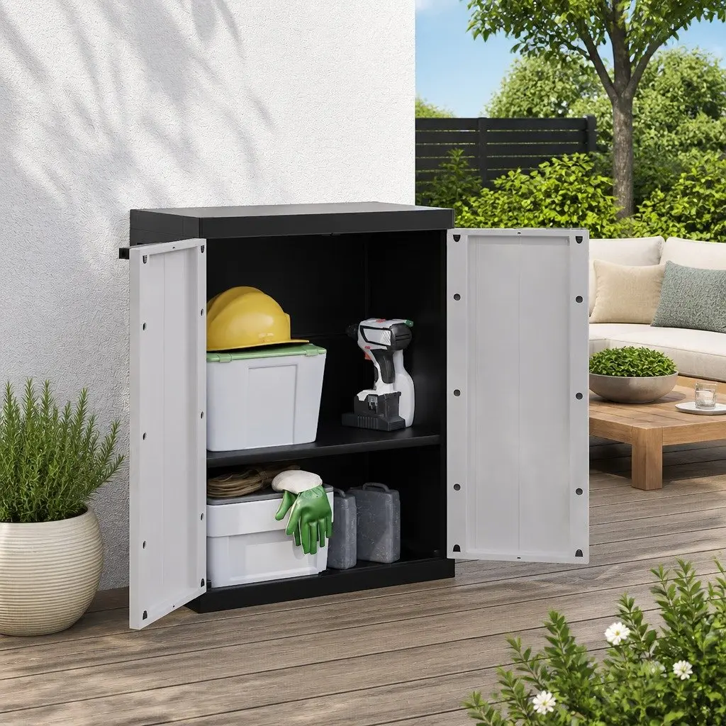 Outdoor Storage Cabinet Polypropylene 65W x 37D x 85H cm Grey Black