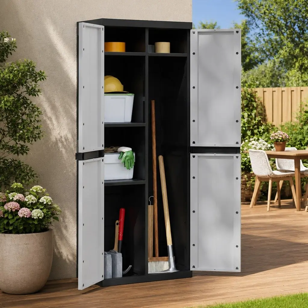 Outdoor Storage Cabinet Grey Black Garden Cupboard Lockable Adjustable Shelves