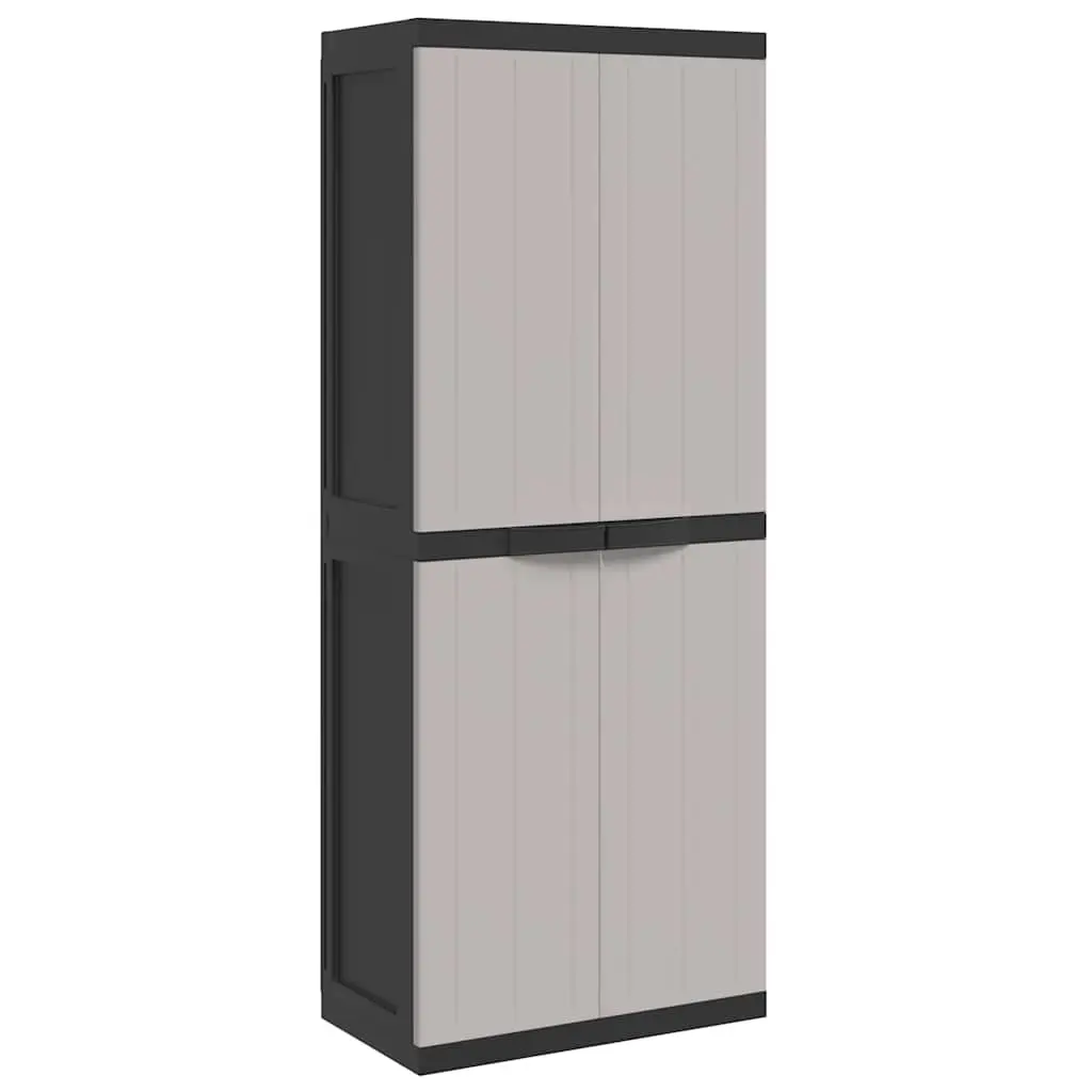 Lockable Outdoor Cabinet Grey Black 65x37x165cm Weather Resistant Garden Storage Unit