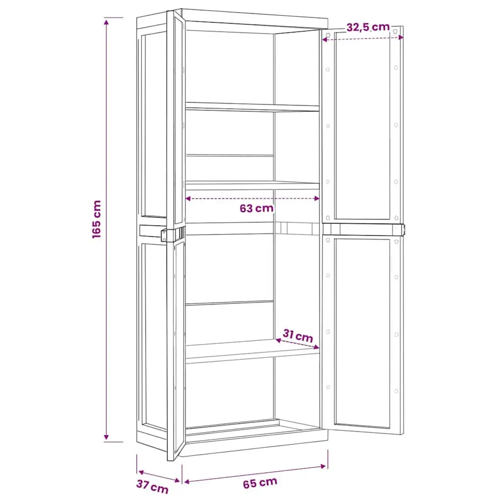 Lockable Outdoor Cabinet Grey Black 65x37x165cm Weather Resistant Garden Storage Unit