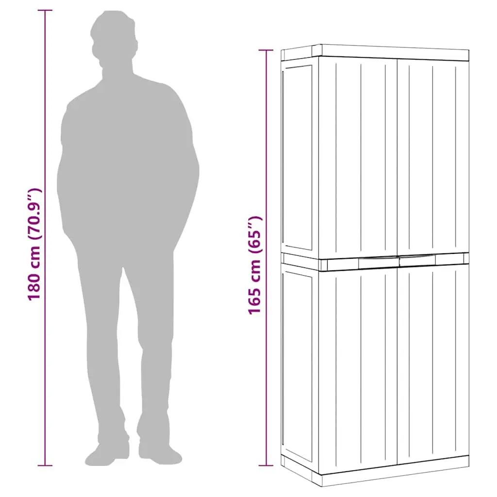 Lockable Outdoor Cabinet Grey Black 65x37x165cm Weather Resistant Garden Storage Unit
