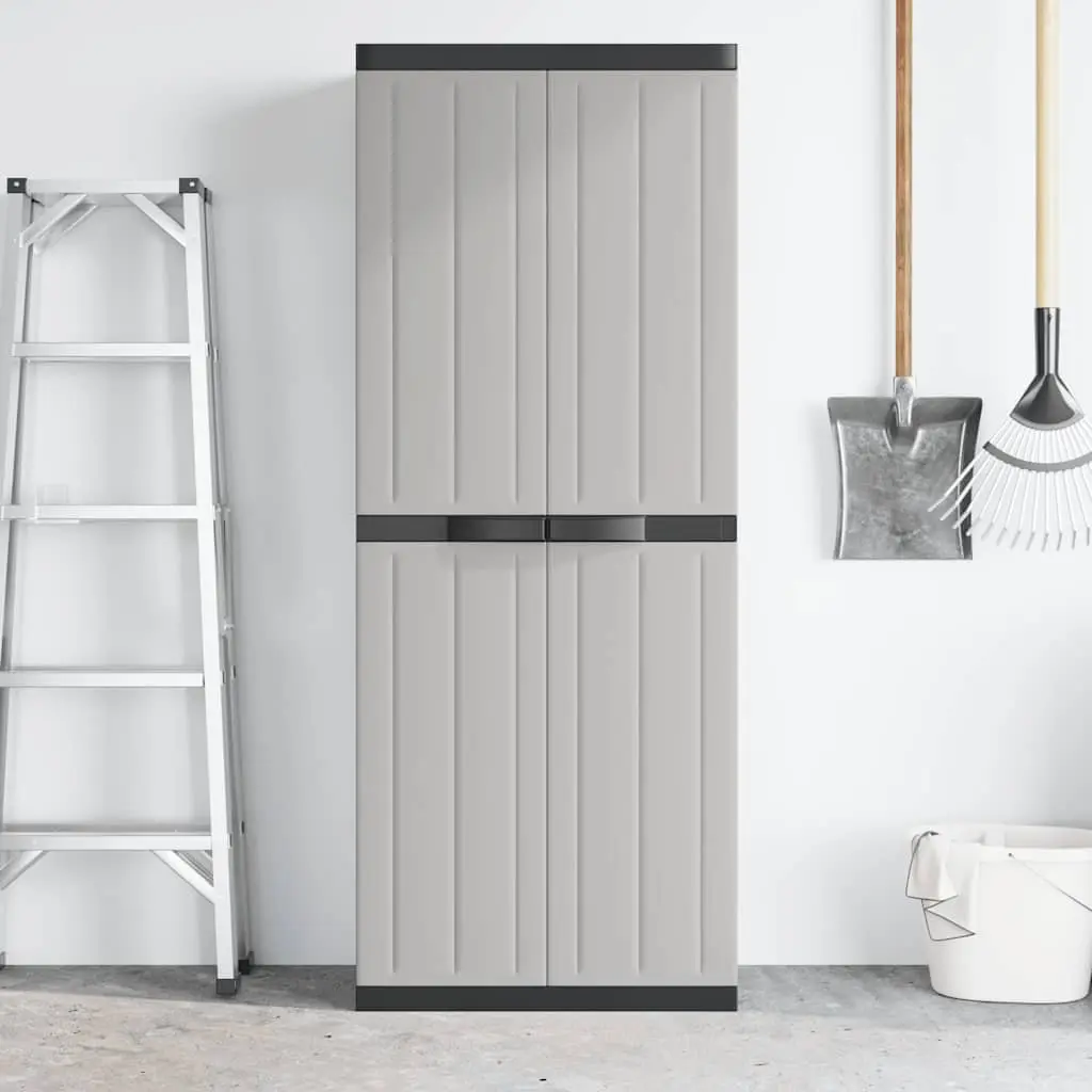 Lockable Outdoor Cabinet Grey Black 65x37x165cm Weather Resistant Garden Storage Unit