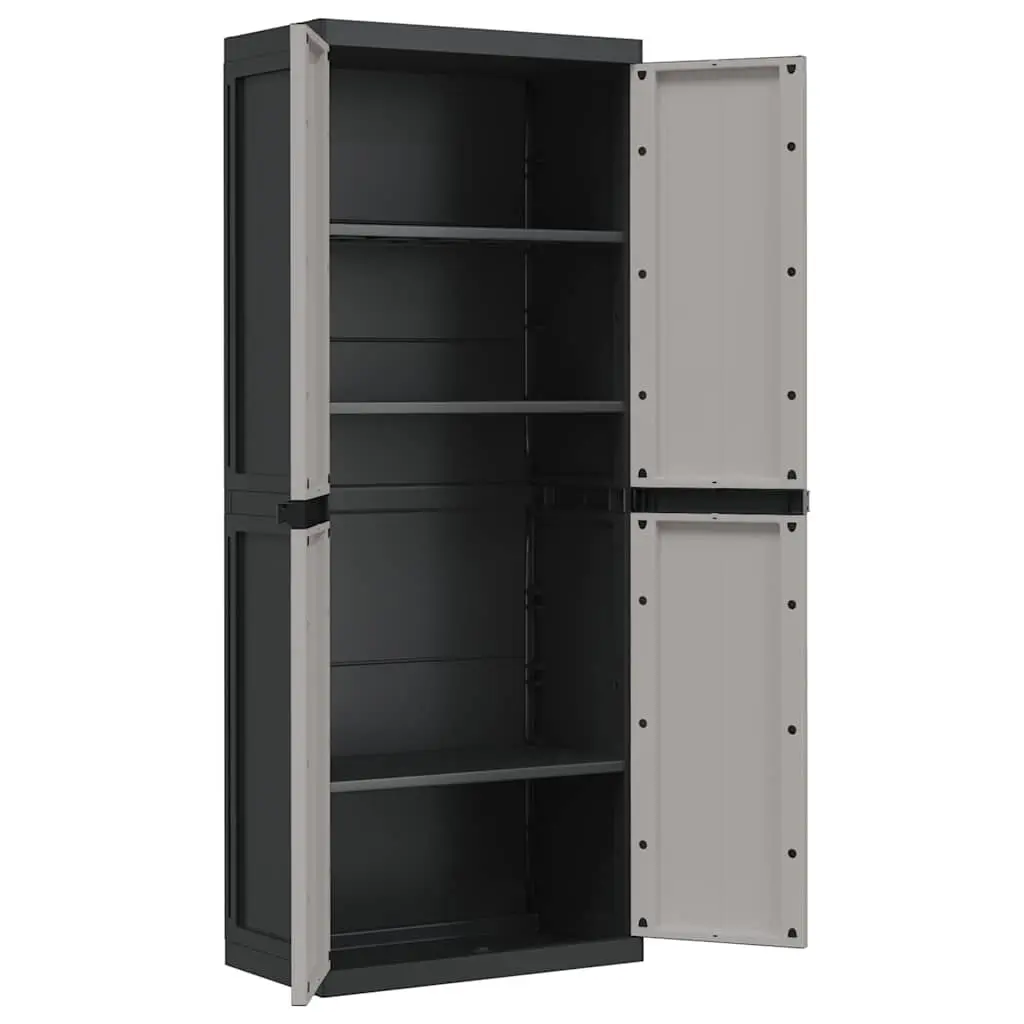 Lockable Outdoor Cabinet Grey Black 65x37x165cm Weather Resistant Garden Storage Unit