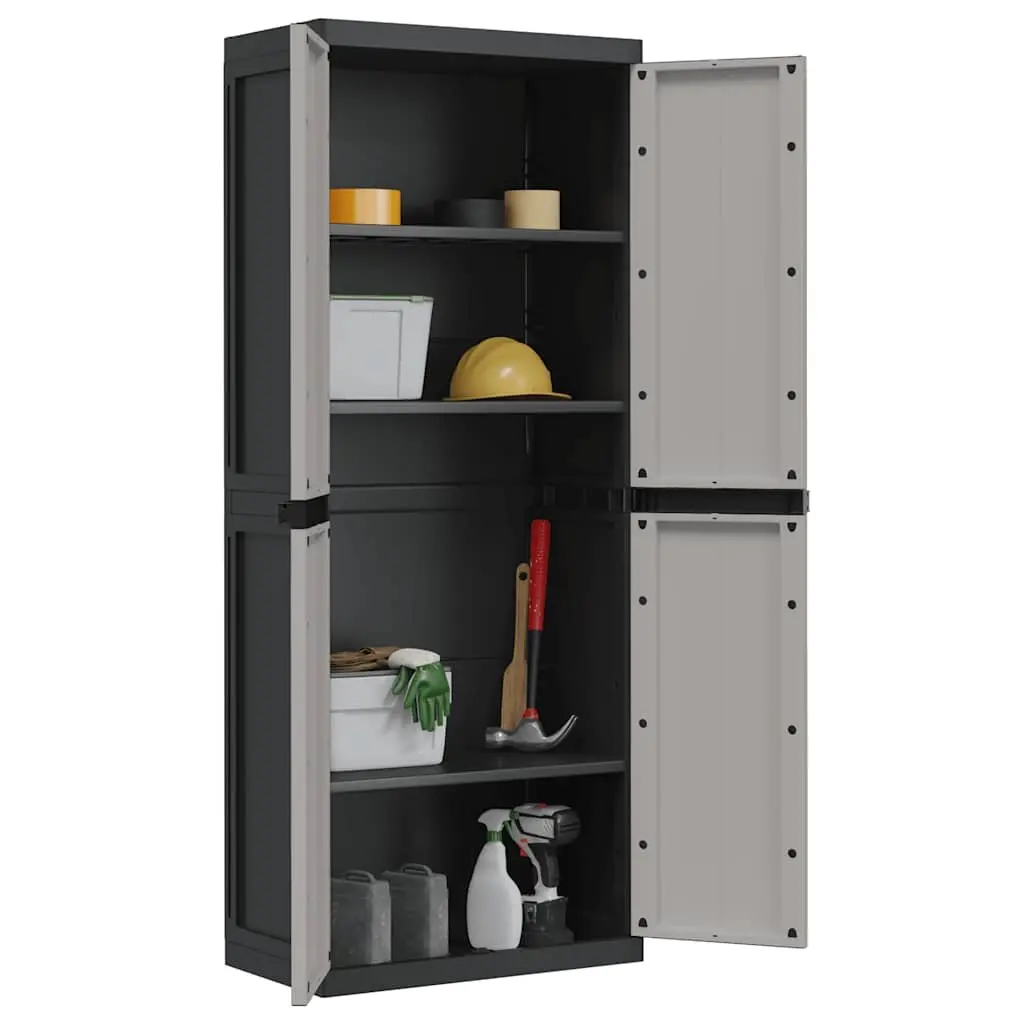 Lockable Outdoor Cabinet Grey Black 65x37x165cm Weather Resistant Garden Storage Unit