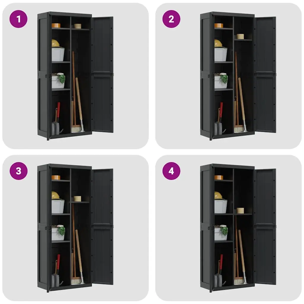 Outdoor Storage Cabinet Compact Weather Resistant 65x37x165cm Black Adjustable Shelf Lockable