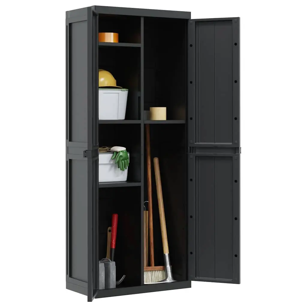 Outdoor Storage Cabinet Compact Weather Resistant 65x37x165cm Black Adjustable Shelf Lockable