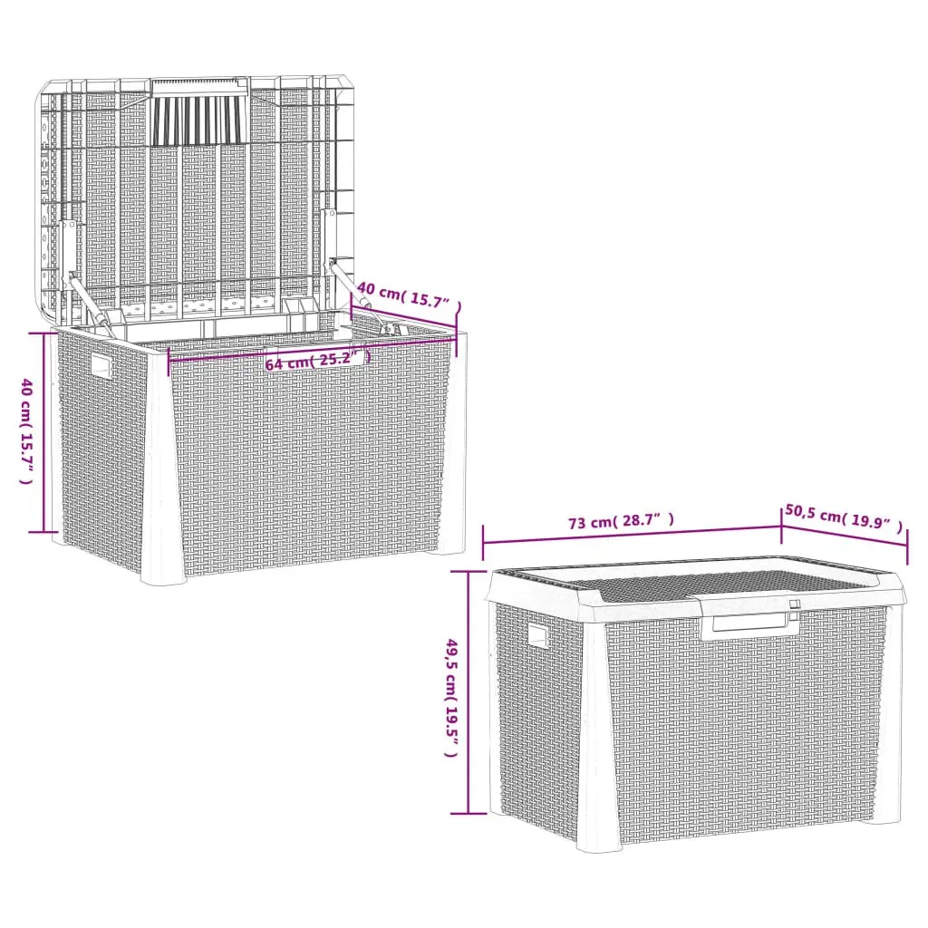 Garden Storage Box 125L Weather Resistant Polypropylene Anthracite Rattan Style