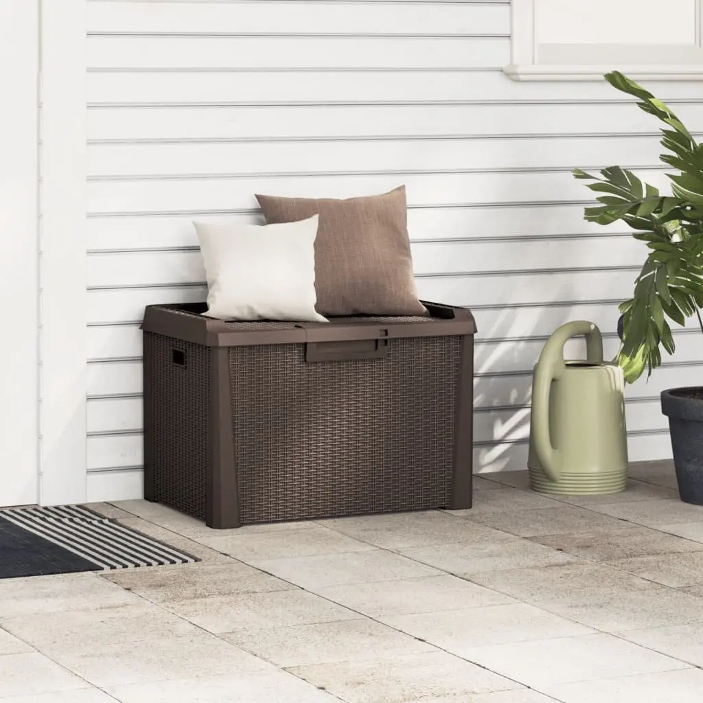 Garden Storage Box Brown 125L Outdoor Cushion Chest Rattan Look Patio Furniture