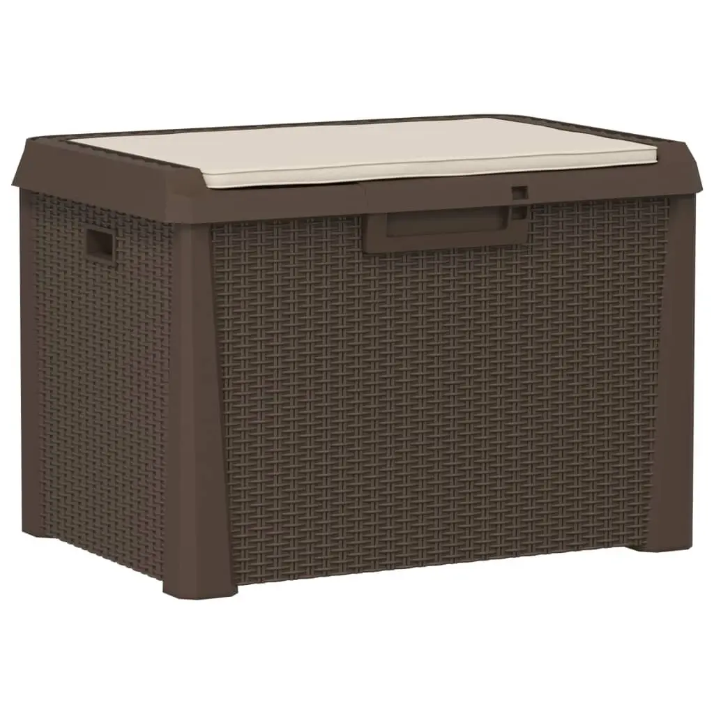 Garden Storage Box Brown Rattan Look Outdoor 125L with Seat Cushion for Patio and Backyard