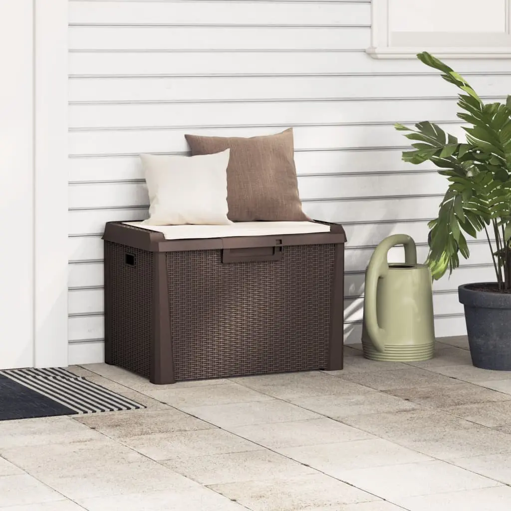 Garden Storage Box Brown Rattan Look Outdoor 125L with Seat Cushion for Patio and Backyard