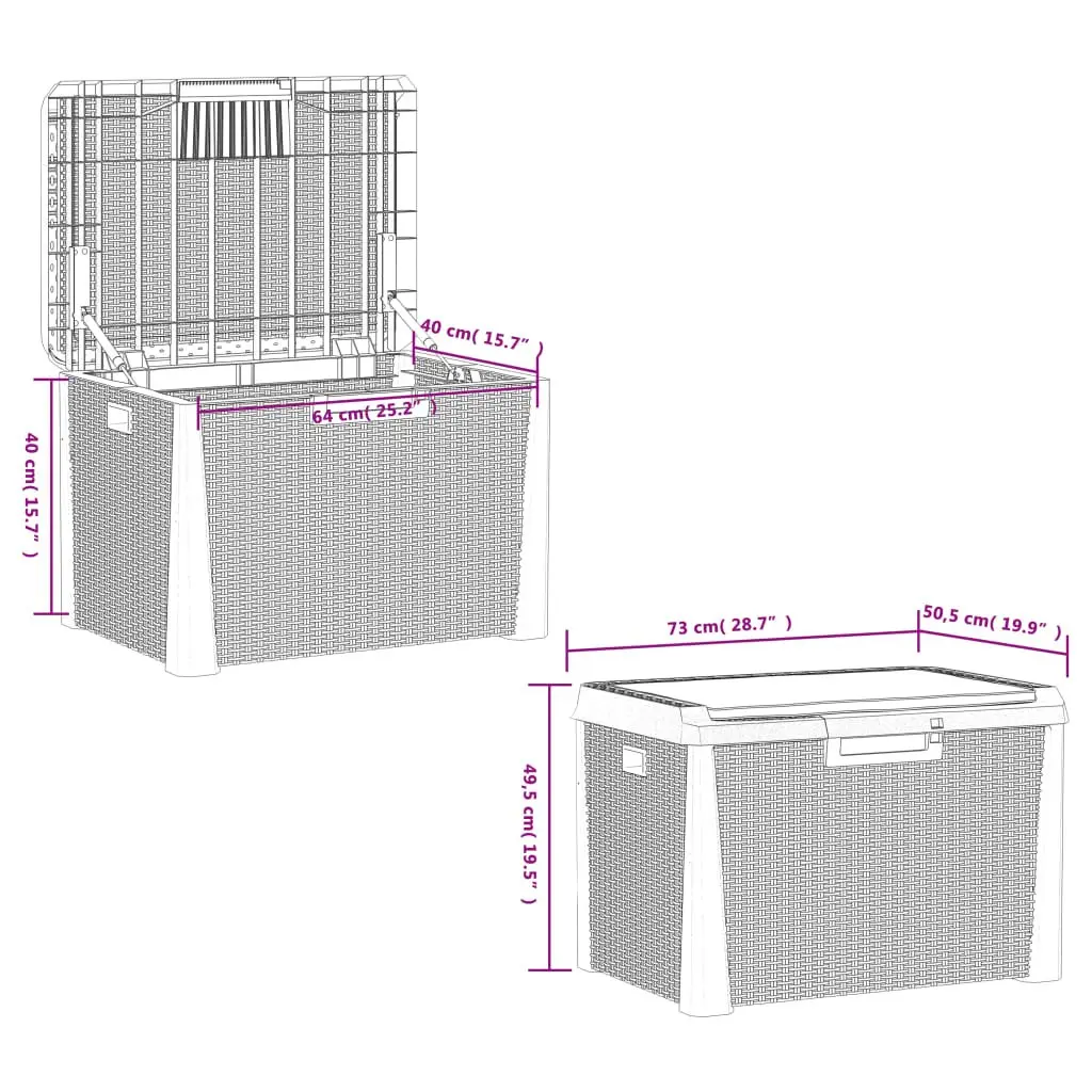 Garden Storage Box Brown Rattan Look Outdoor 125L with Seat Cushion for Patio and Backyard