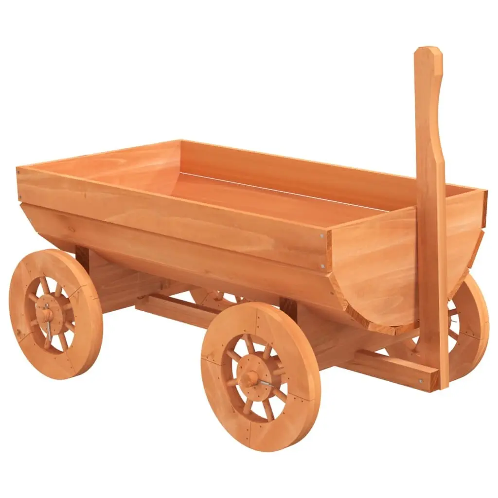 Decorative Garden Wagon Solid Fir Wood Planter Cart with Wheels Handle Brown 70L x 43W x 54H cm