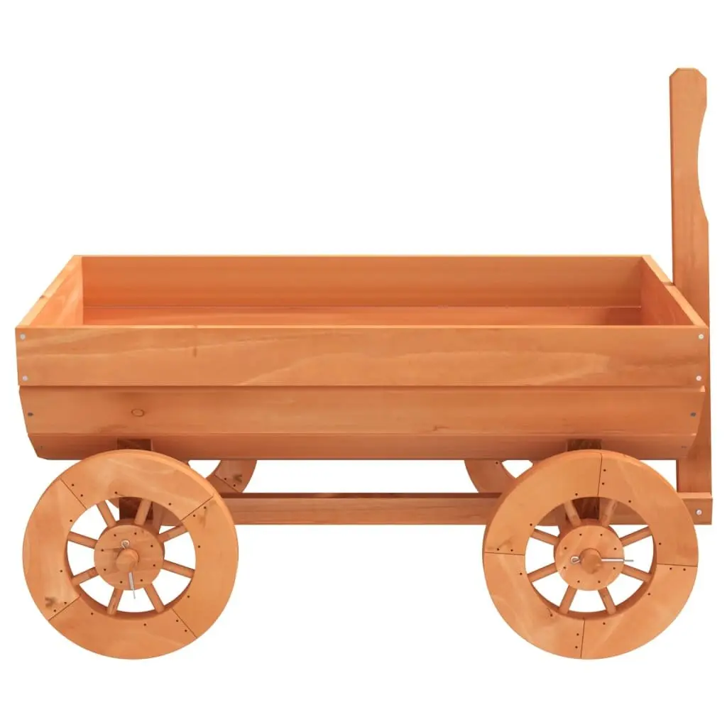 Decorative Garden Wagon Solid Fir Wood Planter Cart with Wheels Handle Brown 70L x 43W x 54H cm
