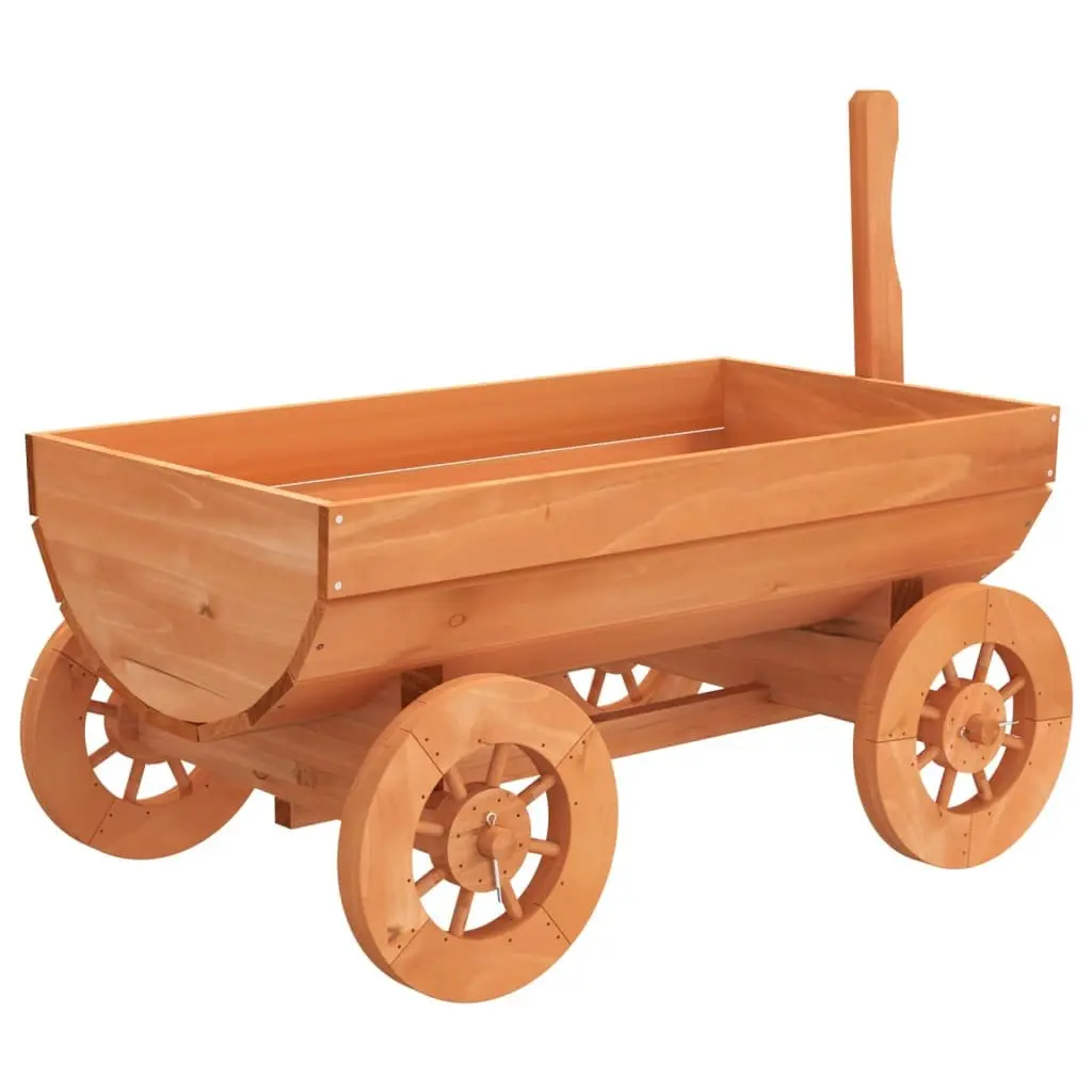 Decorative Garden Wagon Solid Fir Wood Planter Cart with Wheels Handle Brown 70L x 43W x 54H cm