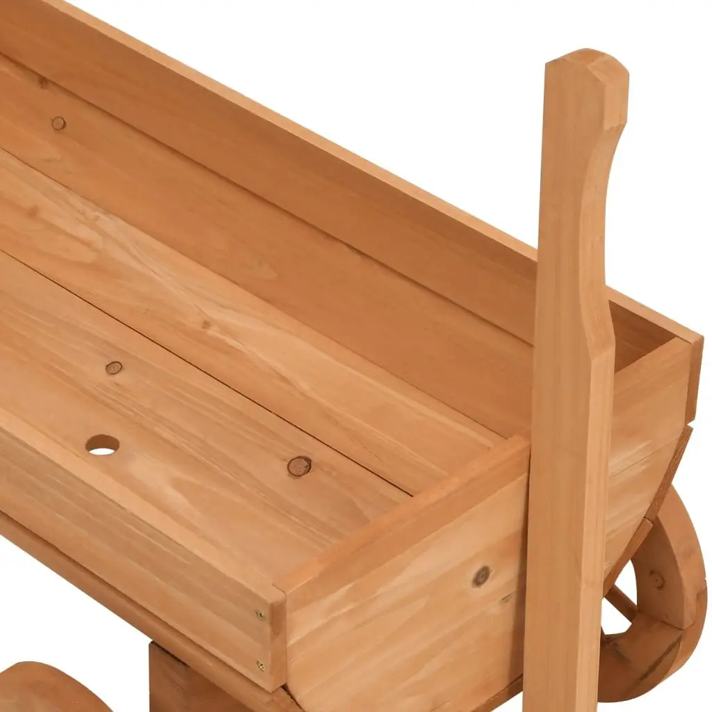 Decorative Garden Wagon Solid Fir Wood Planter Cart with Wheels Handle Brown 70L x 43W x 54H cm
