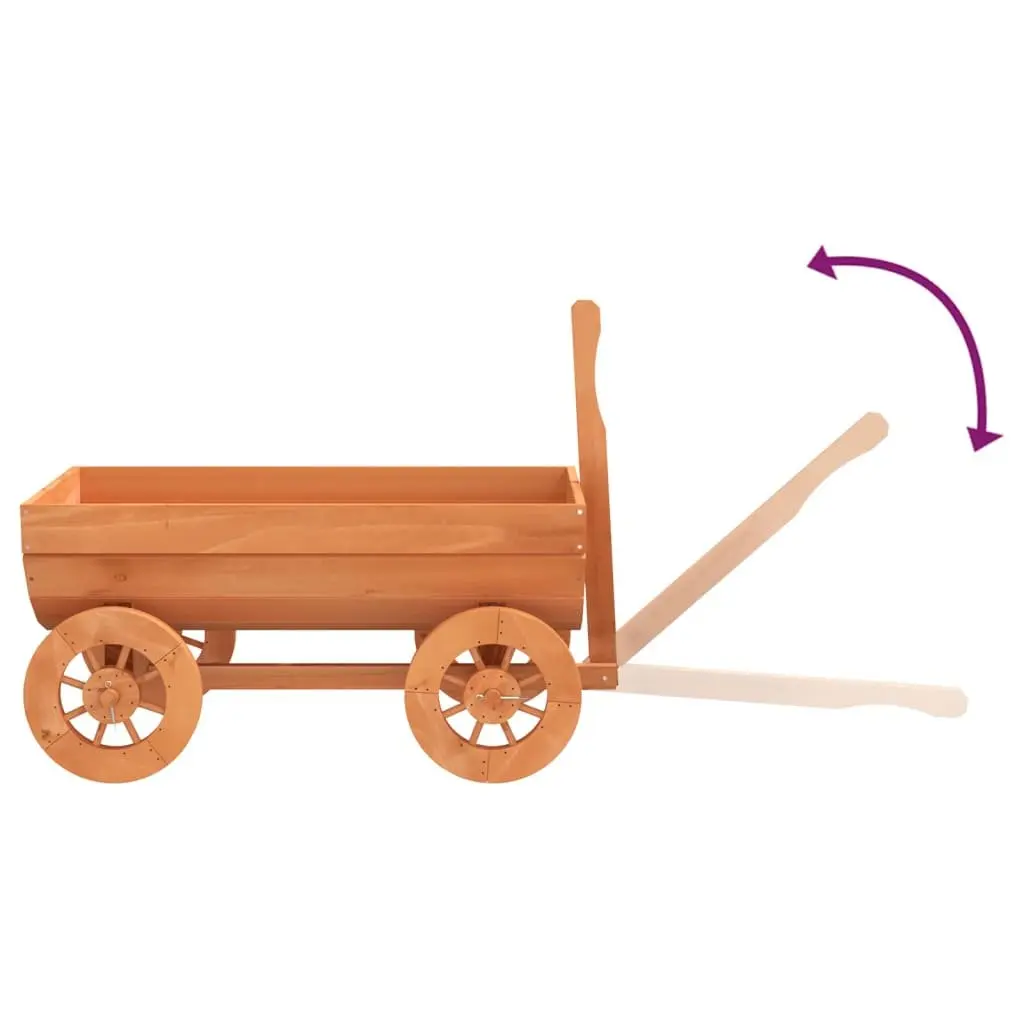 Decorative Garden Wagon Solid Fir Wood Planter Cart with Wheels Handle Brown 70L x 43W x 54H cm