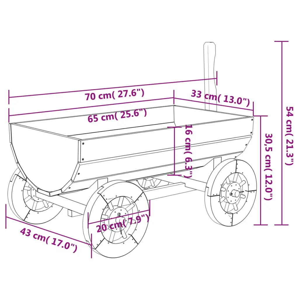 Decorative Garden Wagon Solid Fir Wood Planter Cart with Wheels Handle Brown 70L x 43W x 54H cm