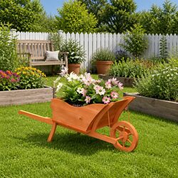 Versatile Wooden Wheelbarrow Planter for Any Garden Use